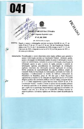 2010 - Projeto de Lei que regula o acesso a informações - LAI