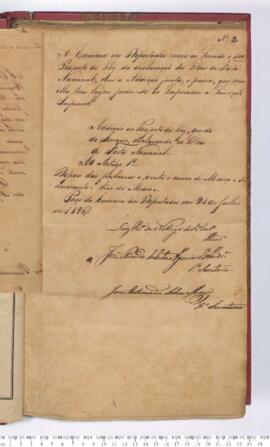 Autógrafo do Projeto de Lei de 21-07-1826 sobre a Declaração dos Dias de Festas Nacionais