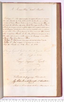 Autógrafo do Projeto de Resolução nº 63 de 1877 sobre concessão de pensão à Maria Antônia de Araú...