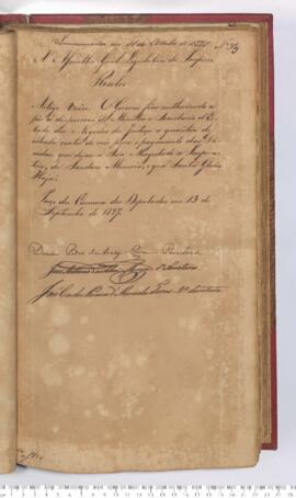 Autógrafo da Resolução de 13-09-1827 sobre a Autorização da concessão da quantia de oitenta conto...