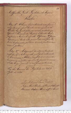 Autógrafo da Resolução de 25-08-1831 sobre Autorização concedida ao Governo para confirmar os oficiais legalmente promovidos