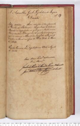 Autógrafo da Lei de 23-08-1828 sobre a Redução dos Direitos de Baldeação e Reexportação de Mercad...