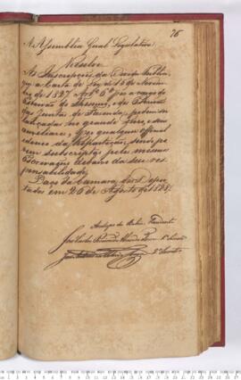 Autógrafo da Resolução de 26-08-1828 sobre a Determinação liberando qualquer oficial idôneo, do T...