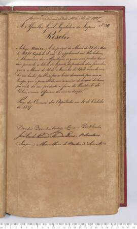 Autógrafo da Resolução de 10-10-1827 sobre a Declaração de não aplicabilidade aos Recebedores e T...