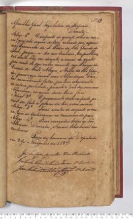 Autógrafo da Lei de 02-11-1827 sobre o Pagamento em dinheiro do imposto do quinto sobre os couros...