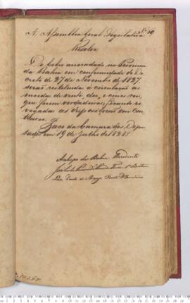 Autógrafo da Resolução de 19-07-1828 sobre a Restituição das moedas de cobre arrecadadas na Proví...