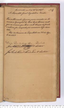 Autógrafo da Resolução de 28-08-1827 sobre a Autorização para conceder ao Seminário Episcopal do ...