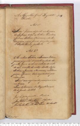 Autógrafo da Resolução de 14-06-1828 sobre a Isenção de portes nos Correios do Império, todos per...