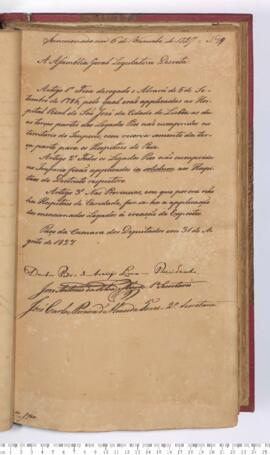 Autógrafo da Lei de 31-08-1827 sobre a Derrogação do Alvará de 05-09-1786