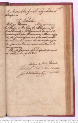Autógrafo da Resolução de 13-09-1828 sobre a Determinação para proceder às eleições após a public...