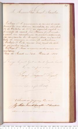 Autógrafo do Projeto de Resolução nº 25 de 1877 sobre concessão de pensão a José Bueno de Azevedo