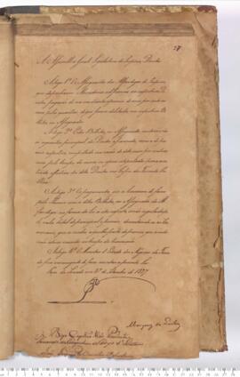 Autógrafo de 27-09-1827 do Decreto da Assembleia Geral Legislativa sobre os Imposto de Bilhete de...