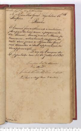 Autógrafo da Resolução de 11-07-1828 sobre o Retorno dos pagamentos de Pensões, Tença e Mercês Pe...