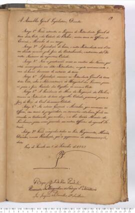 Autógrafo de 05-09-1827 do Decreto da Assembleia Geral Legislativa sobre a Extinção dos Lugares d...