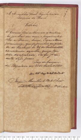 Autógrafo da Resolução de 31-07-1830 em que Autoriza o governo a continuar pagando todas as pensões por mais um ano.