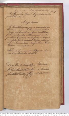 Autógrafo da Resolução de 05-10-1827 sobre as Contribuições arrecadadas para iluminação aplicada ...