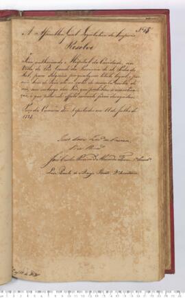 Autógrafo da Resolução de 11-07-1828 sobre a Dispensa das leis de amortização a favor do Hospital...