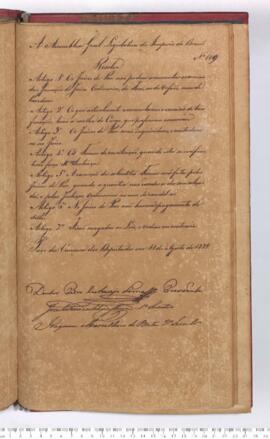 Autógrafo da Resolução de 11-08-1829 sobre a Declaração não permitindo o acúmulo de funções pelos...
