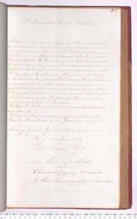 Autógrafo do Projeto de Resolução nº 68 de 1877 sobre concessão de pensão à Felismina Valentina d...